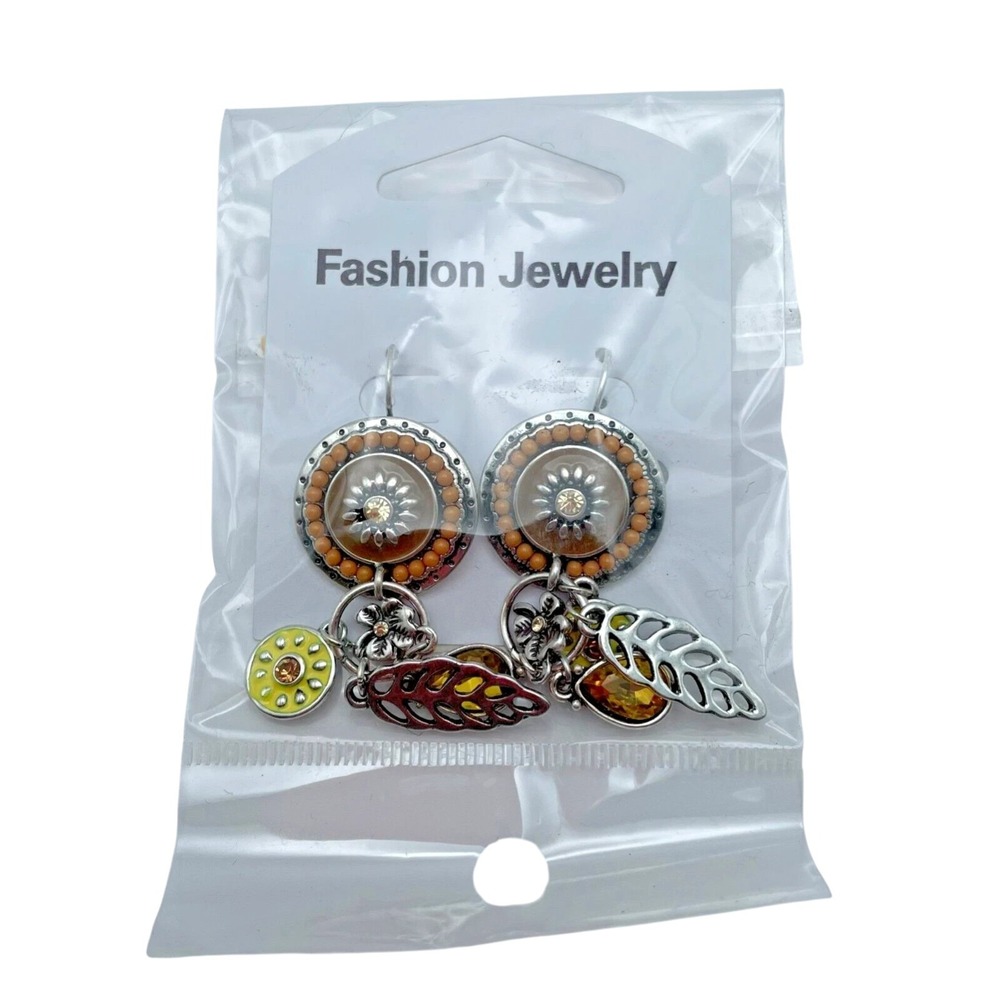 Tribal Celestial Charms Style Silver Tone Amber Dangle Drop Pierced Earrings - Picture 15 of 16